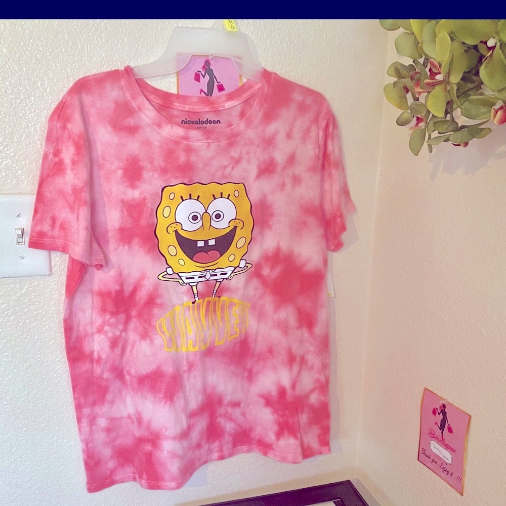 Nickelodeon NEW” Pink Tie-Dye SpongeBob SquarePants Tee Shirt size “ L “